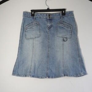 VTG Personal Identity Blue Denim Skirt Size 11/12 Medium Wash A-Line Y2K Utility
